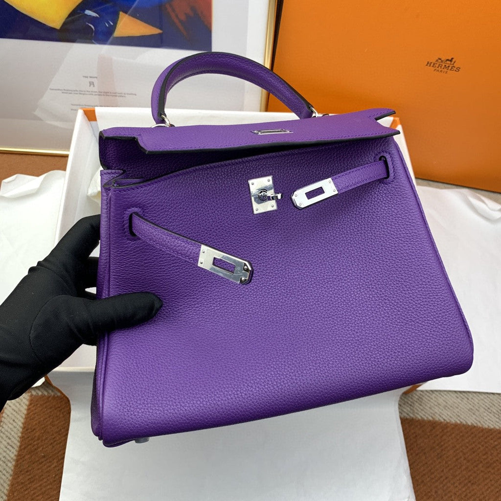 Hermes Kelly 25 Togo Silver Hardware Purple