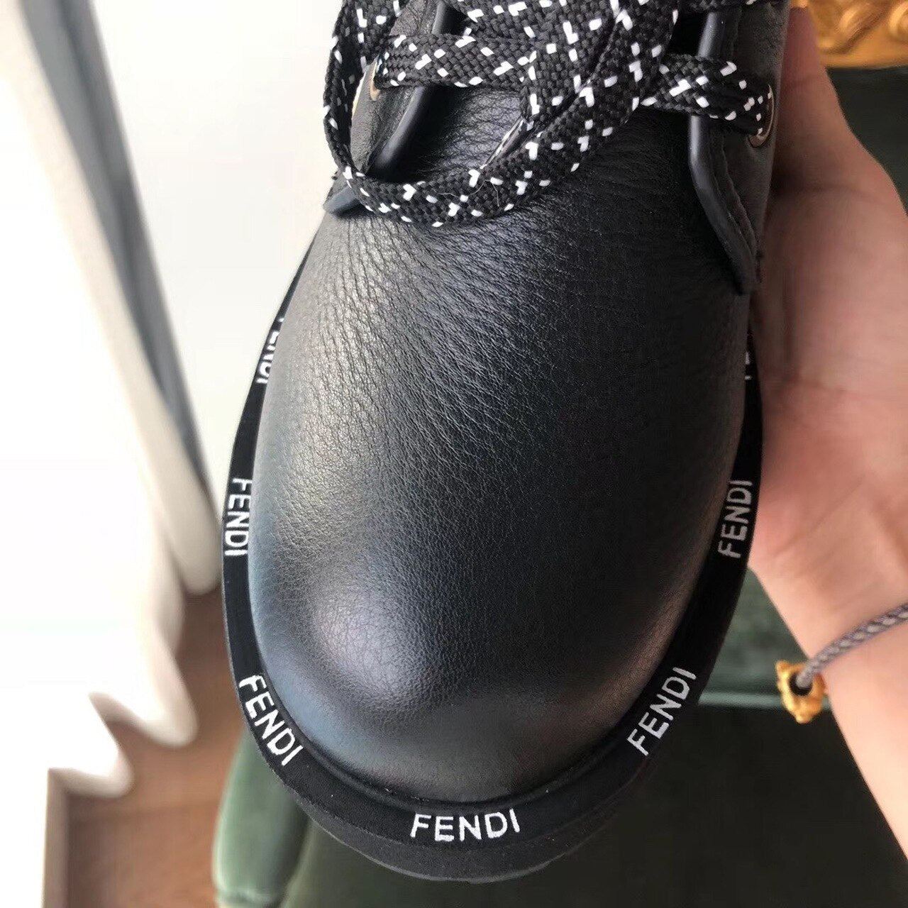 Fendi FFreedom Lace-Up Biker Combat Boots Grained Calfskin Leather Fall/Winter Collection Black
