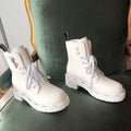 Fendi FFreedom Lace-Up Biker Combat Boots Grained Calfskin Leather Fall/Winter 2020 Collection, White