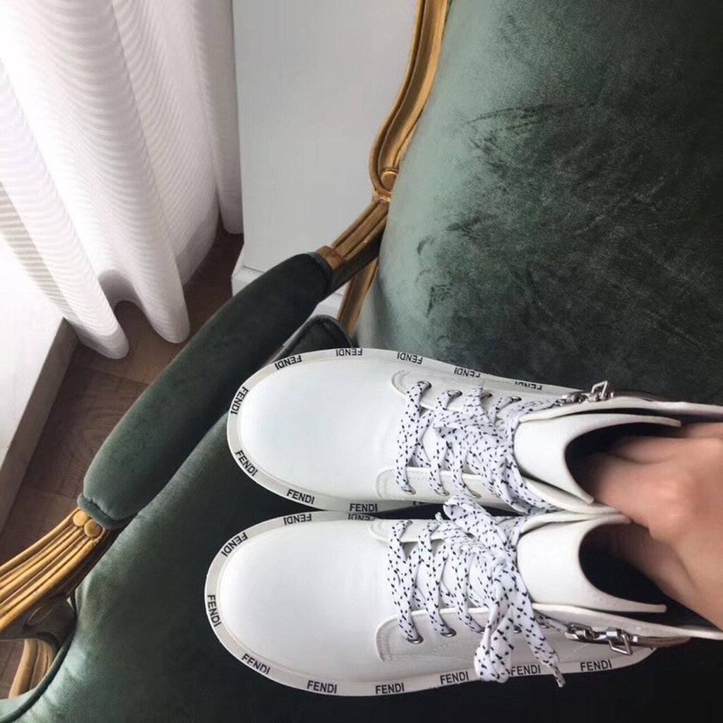 Fendi FFreedom Lace-Up Biker Combat Boots Calfskin Leather Fall/Winter 2020 Collection, White