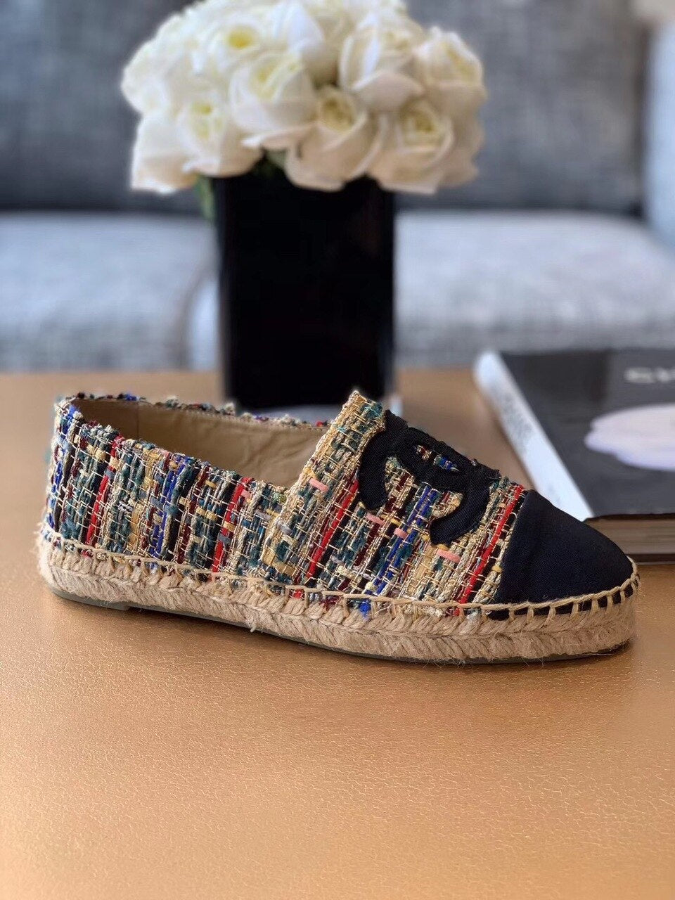 Chanel Espadrilles Tweed & Grosgrain Calfskin Leather Pre-Fall/Winter Collection Multicolor Red/Blue/Green