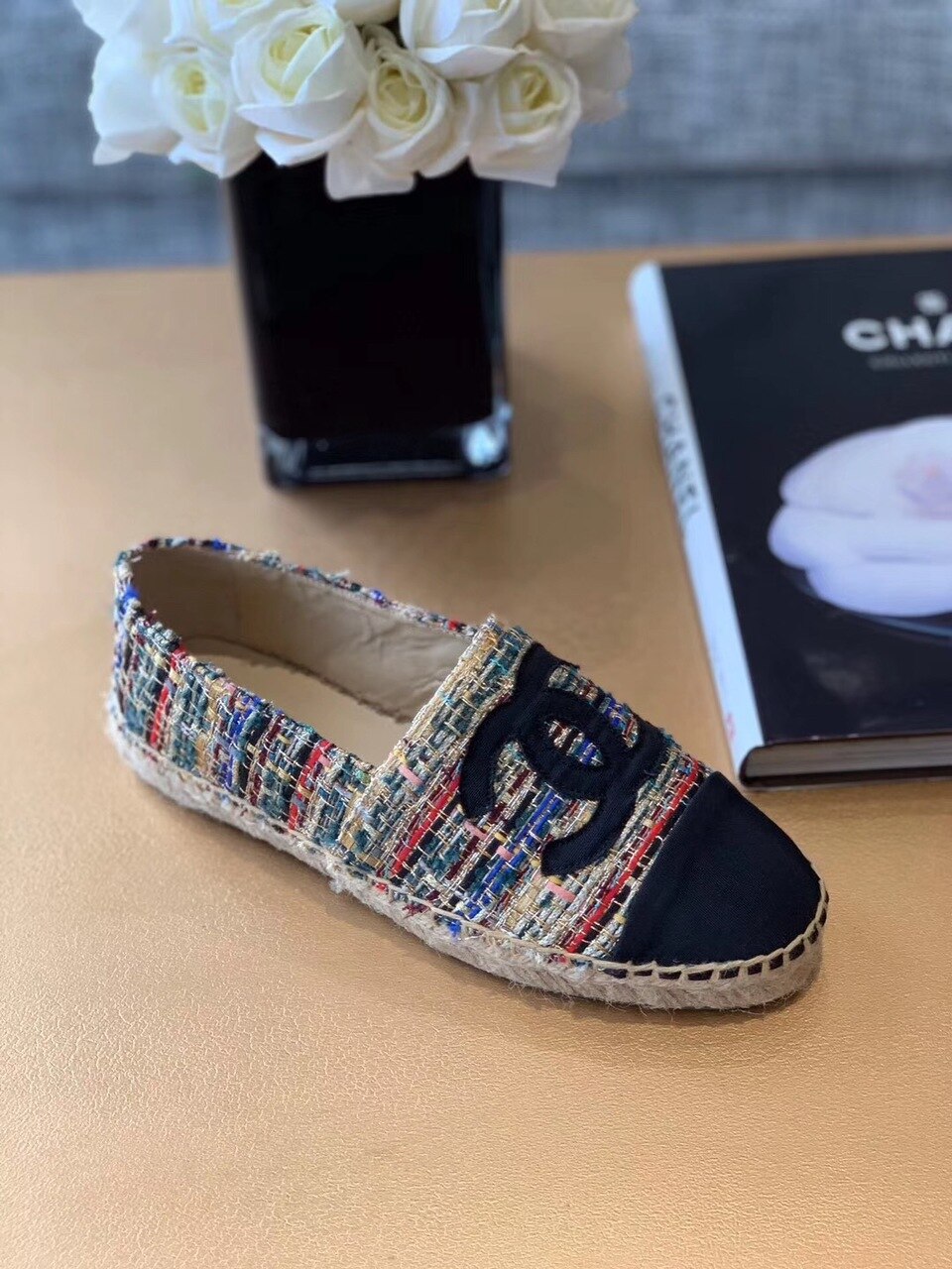 Chanel Espadrilles Tweed & Grosgrain Calfskin Leather Pre-Fall/Winter Collection Multicolor Red/Blue/Green