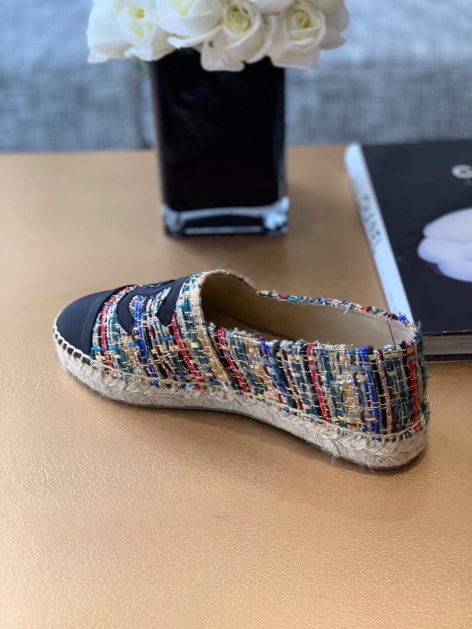 Chanel Espadrilles Tweed & Grosgrain Calfskin Leather Pre-Fall/Winter Collection Multicolor Red/Blue/Green