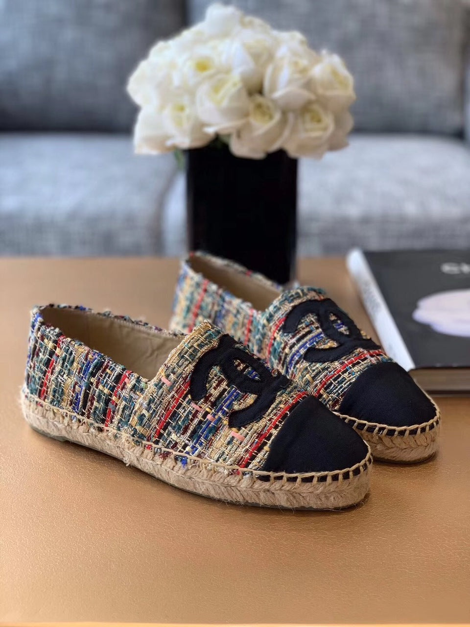 Chanel Espadrilles Tweed & Grosgrain Calfskin Leather Pre-Fall/Winter Collection Multicolor Red/Blue/Green