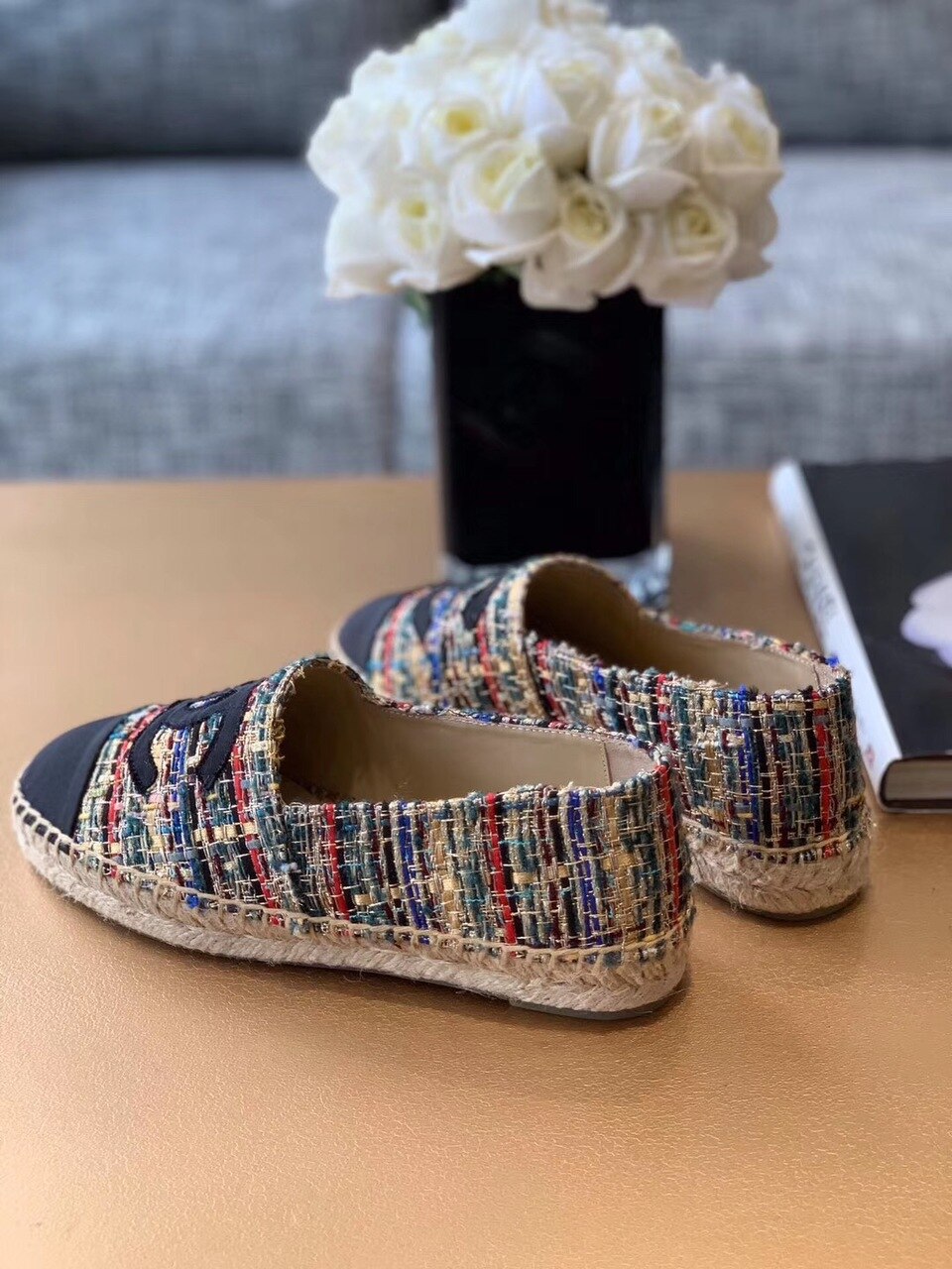 Chanel Espadrilles Tweed & Grosgrain Calfskin Leather Pre-Fall/Winter Collection Multicolor Red/Blue/Green