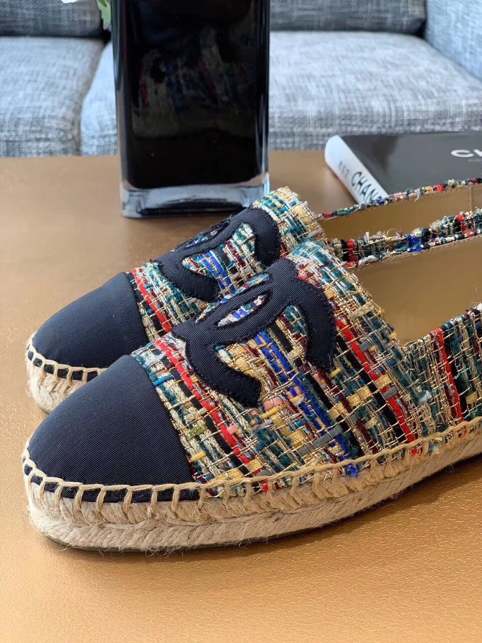 Chanel Espadrilles Tweed & Grosgrain Calfskin Leather Pre-Fall/Winter Collection Multicolor Red/Blue/Green