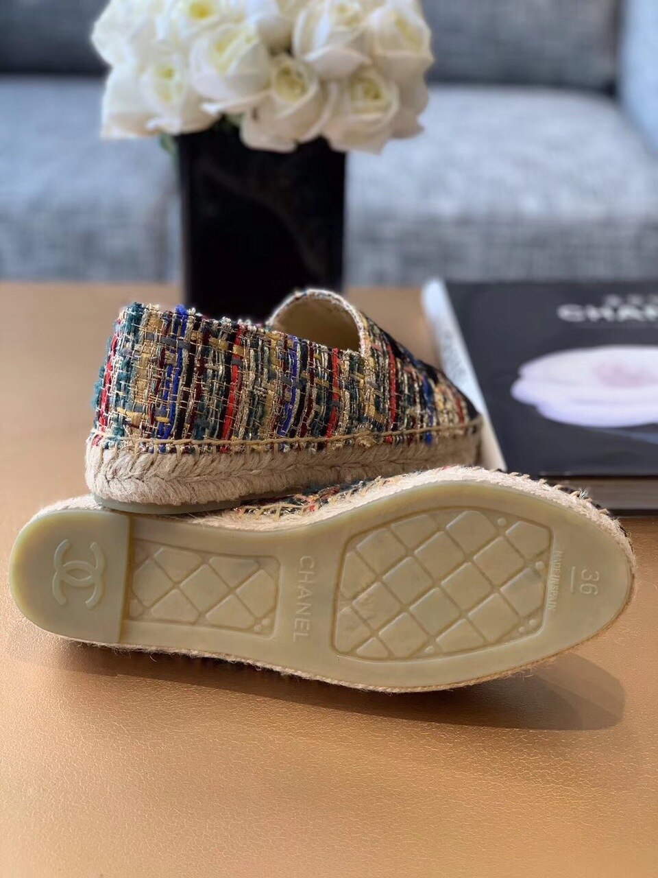 Chanel Espadrilles Tweed & Grosgrain Calfskin Leather Pre-Fall/Winter Collection Multicolor Red/Blue/Green