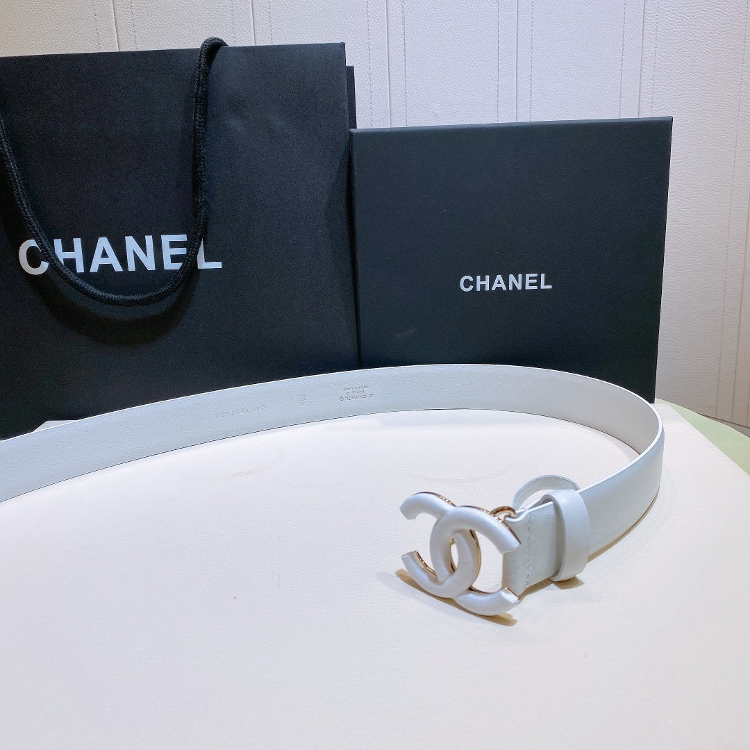 Chanel Belt With Double C Buckle White