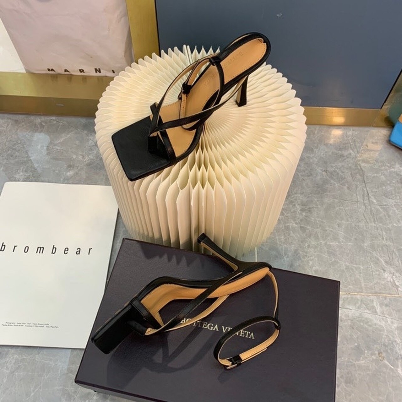 Bottega Veneta Stretch Sandals 9cm Heel Lambskin Leather Spring/Summer 2020 Collection, Black