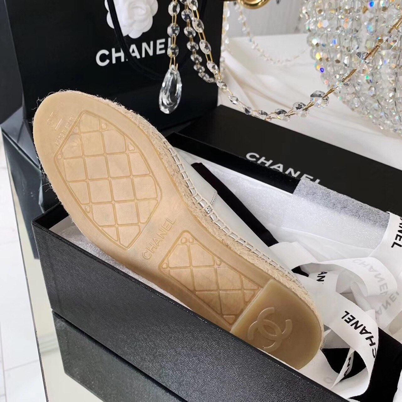 Chanel Espadrilles Calfskin Leather Pre-Fall/Winter Collection Silver/Black