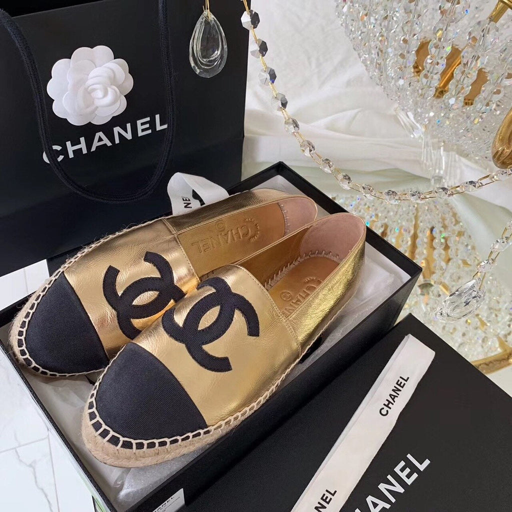 Chanel Espadrilles Calfskin Leather Pre-Fall/Winter Collection Gold/Black