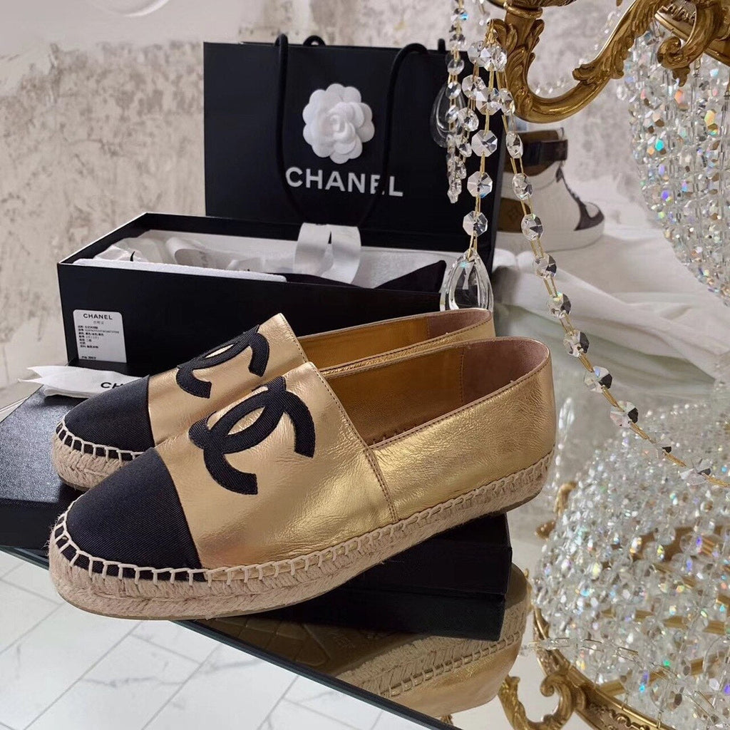 Chanel Espadrilles Calfskin Leather Pre-Fall/Winter Collection Gold/Black