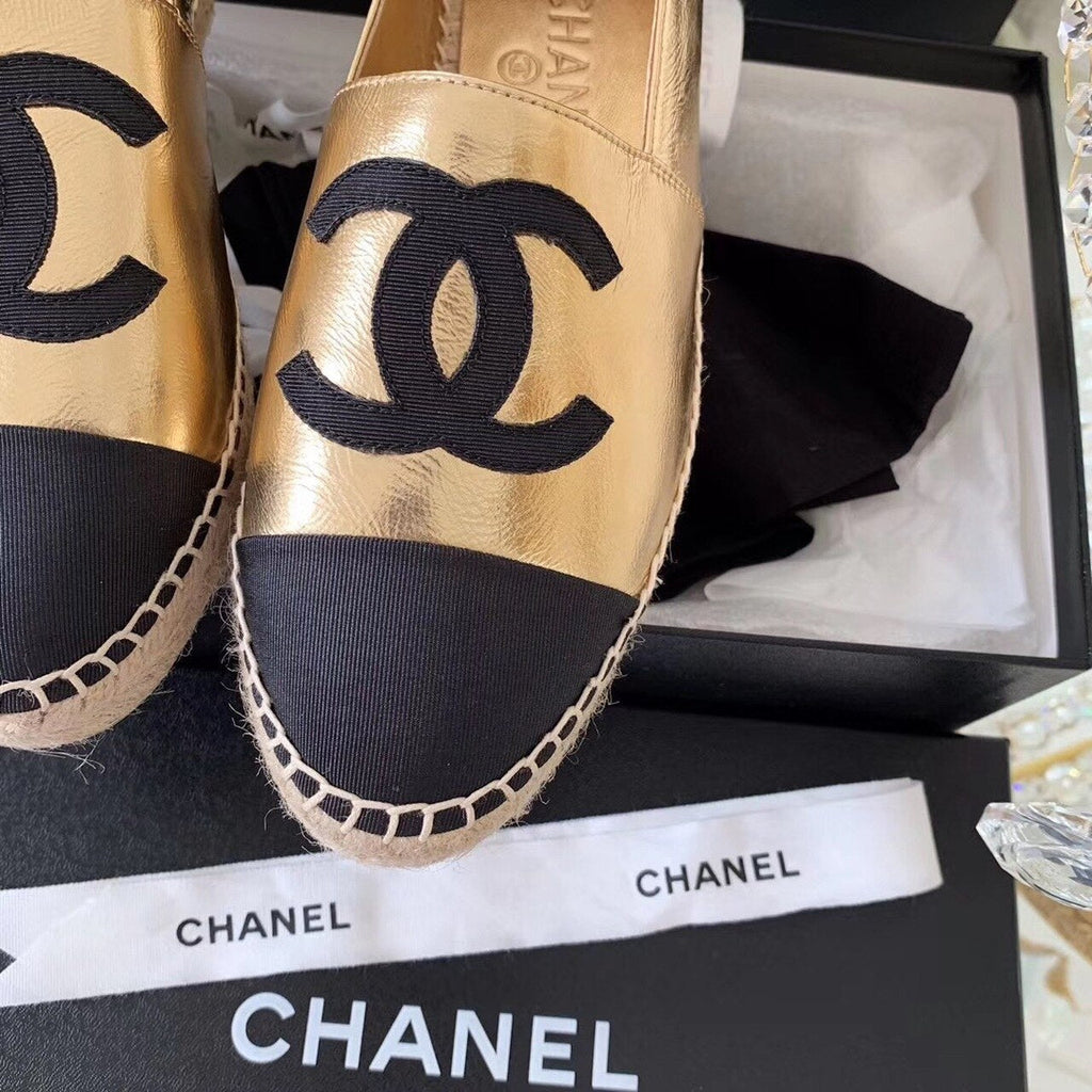 Chanel Espadrilles Calfskin Leather Pre-Fall/Winter Collection Gold/Black