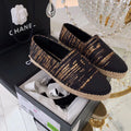Chanel Espadrilles Tweed & Grosgrain Calfskin Leather Pre-Fall/Winter Collection Black/Gold