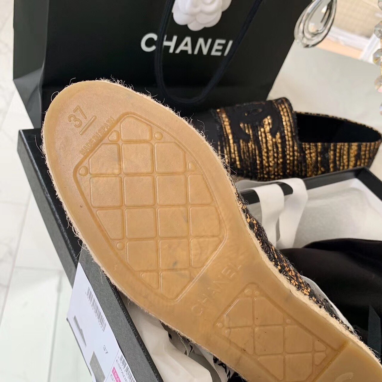 Chanel Espadrilles Tweed & Grosgrain Calfskin Leather Pre-Fall/Winter Collection Black/Gold