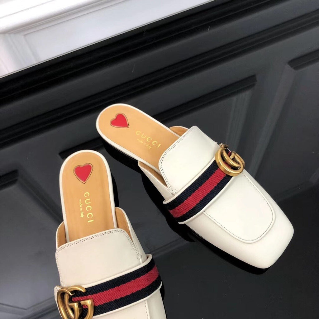 Gucci Peyton Slippers Calfskin Leather Fall/Winter Collection White