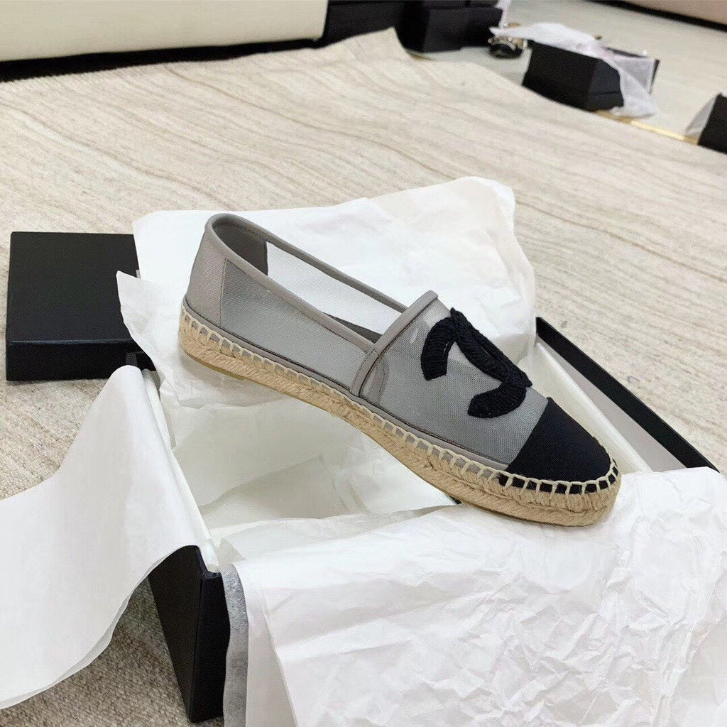 Chanel CC Logo Mesh & Grosgrain Transparent Espadrilles Lambskin Leather Spring/Summer Act 1 Collection Silver/Black