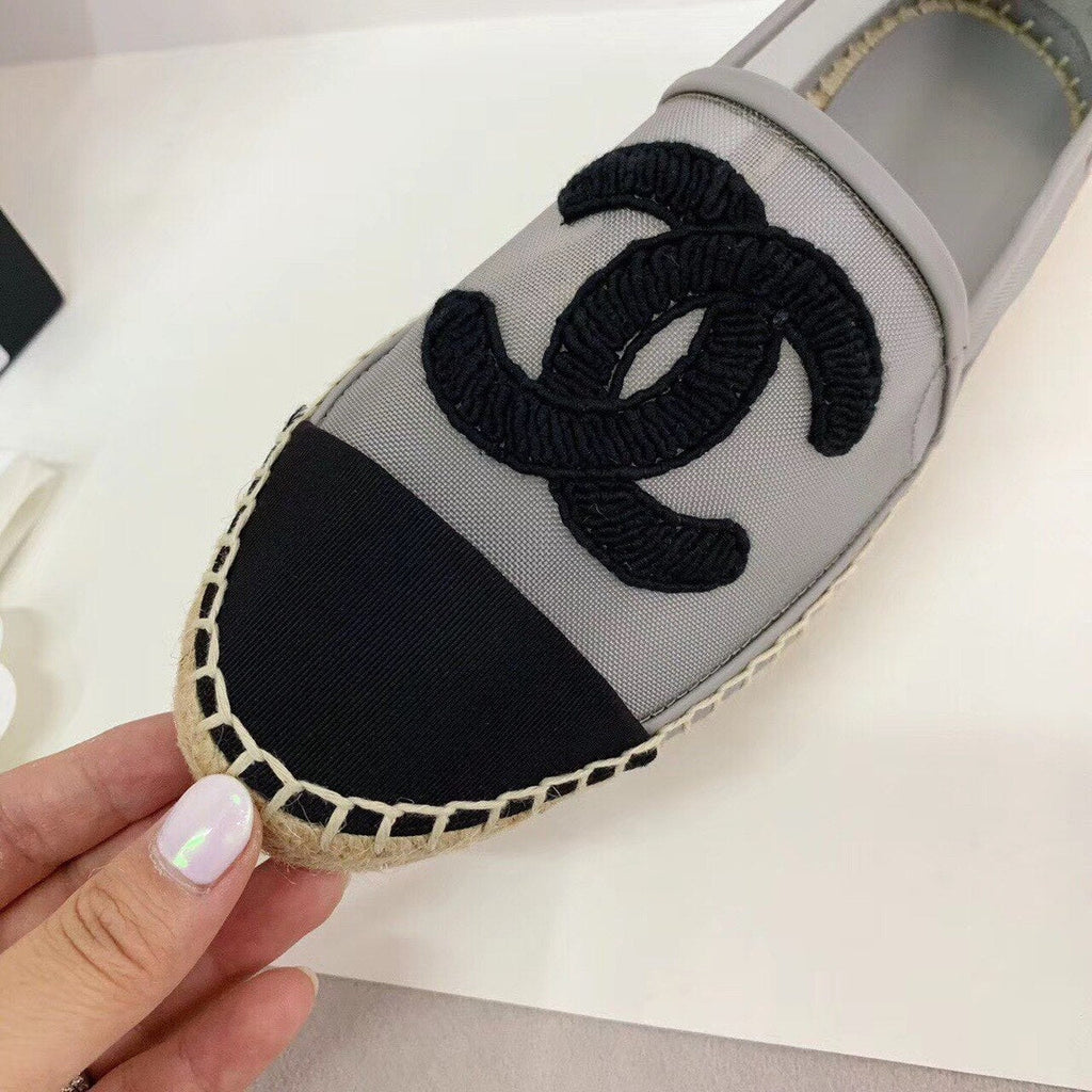Chanel CC Logo Mesh & Grosgrain Transparent Espadrilles Lambskin Leather Spring/Summer Act 1 Collection Silver/Black