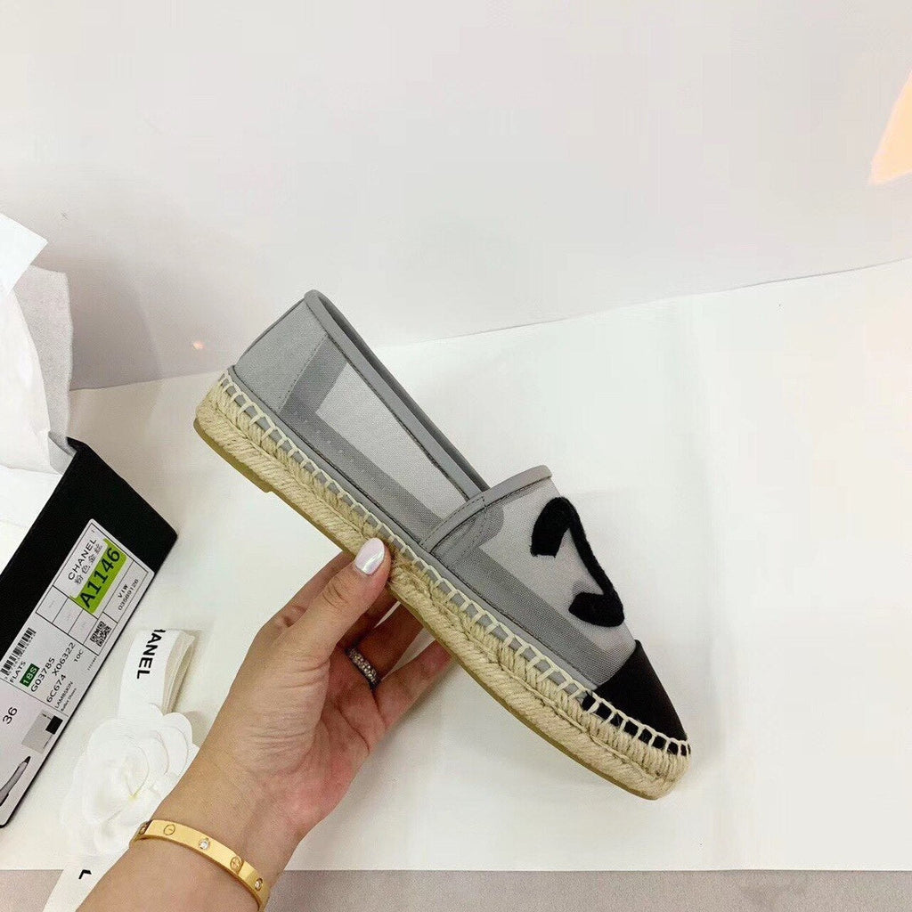 Chanel CC Logo Mesh & Grosgrain Transparent Espadrilles Lambskin Leather Spring/Summer Act 1 Collection Silver/Black