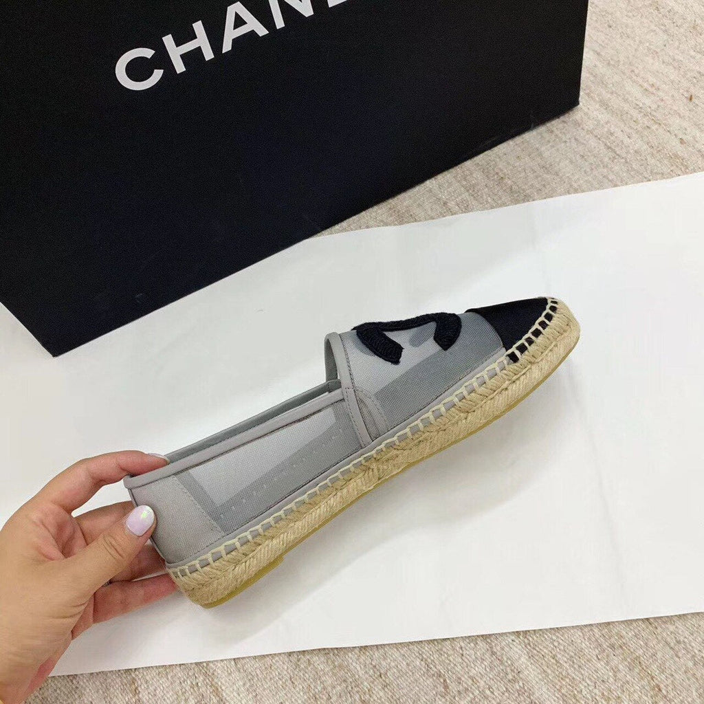 Chanel CC Logo Mesh & Grosgrain Transparent Espadrilles Lambskin Leather Spring/Summer Act 1 Collection Silver/Black