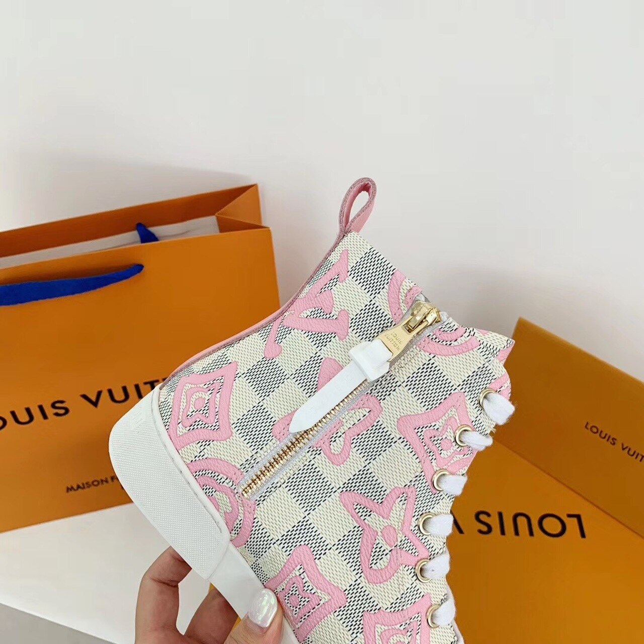 Louis Vuitton Stellar Sneaker Boots Damier Canvas Fall/Winter Collection Pink
