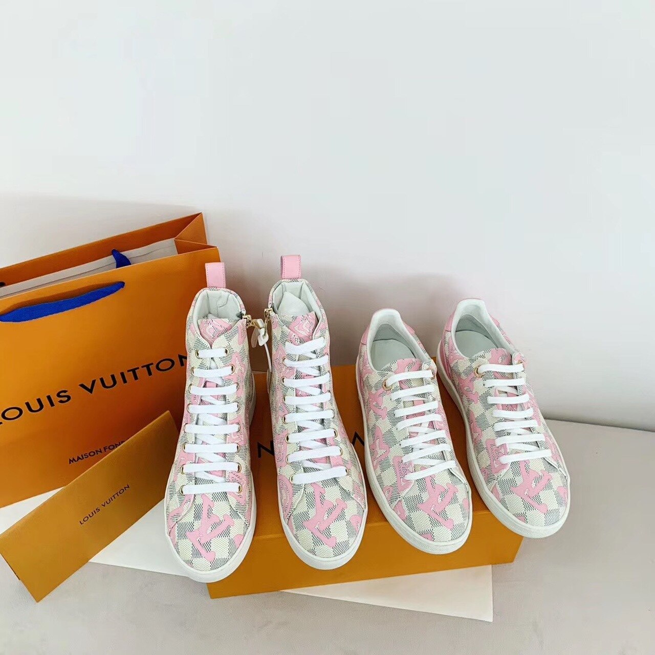 Louis Vuitton Stellar Sneaker Boots Damier Canvas Fall/Winter Collection Pink