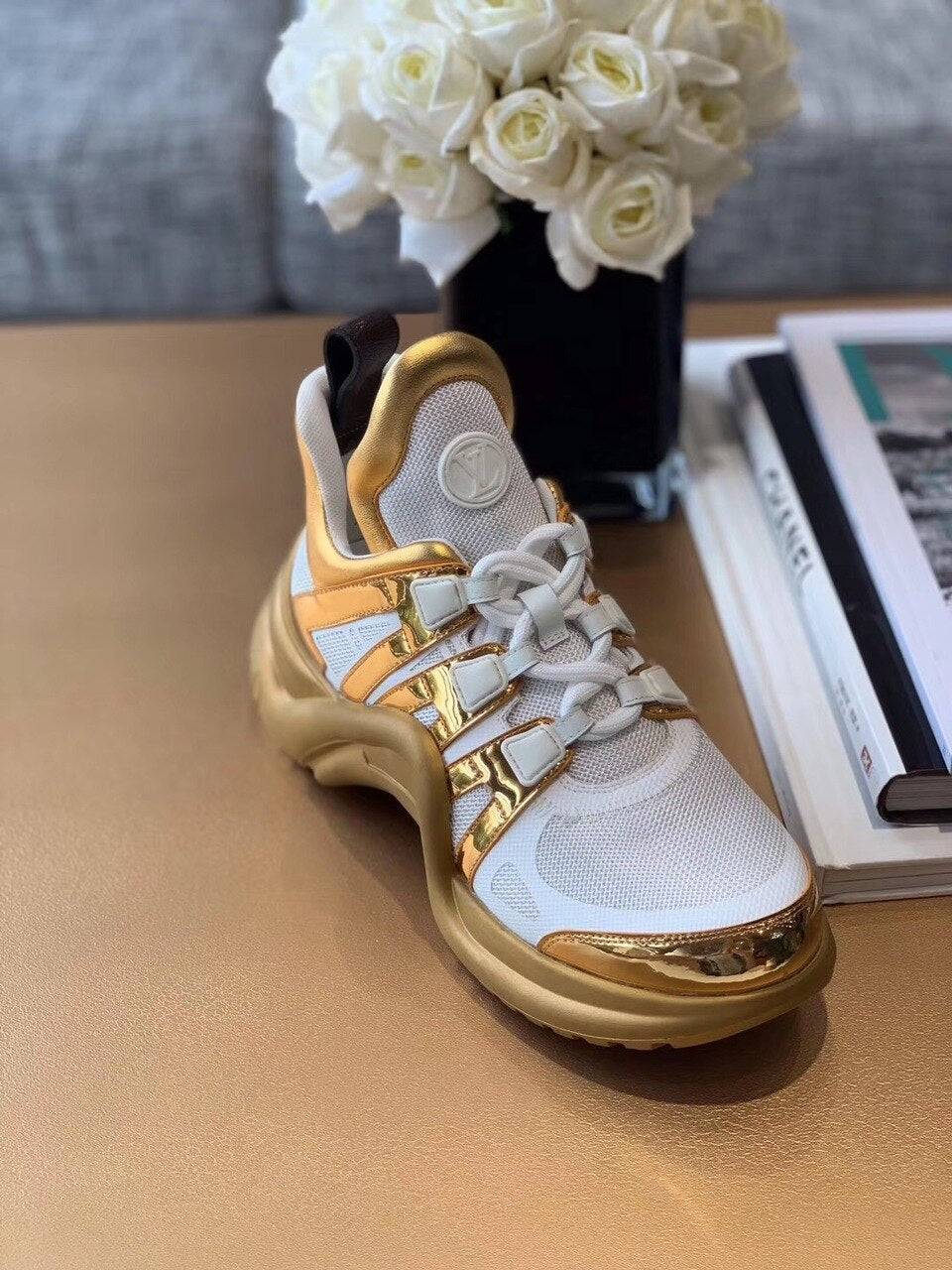 Louis Vuitton Archlight Sneakers Calfskin Leather Fall/Winter Collection 1A57CK, White/Gold
