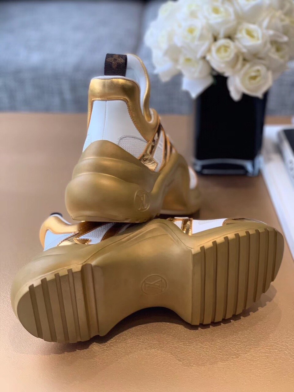 Louis Vuitton Archlight Sneakers Calfskin Leather Fall/Winter Collection 1A57CK, White/Gold