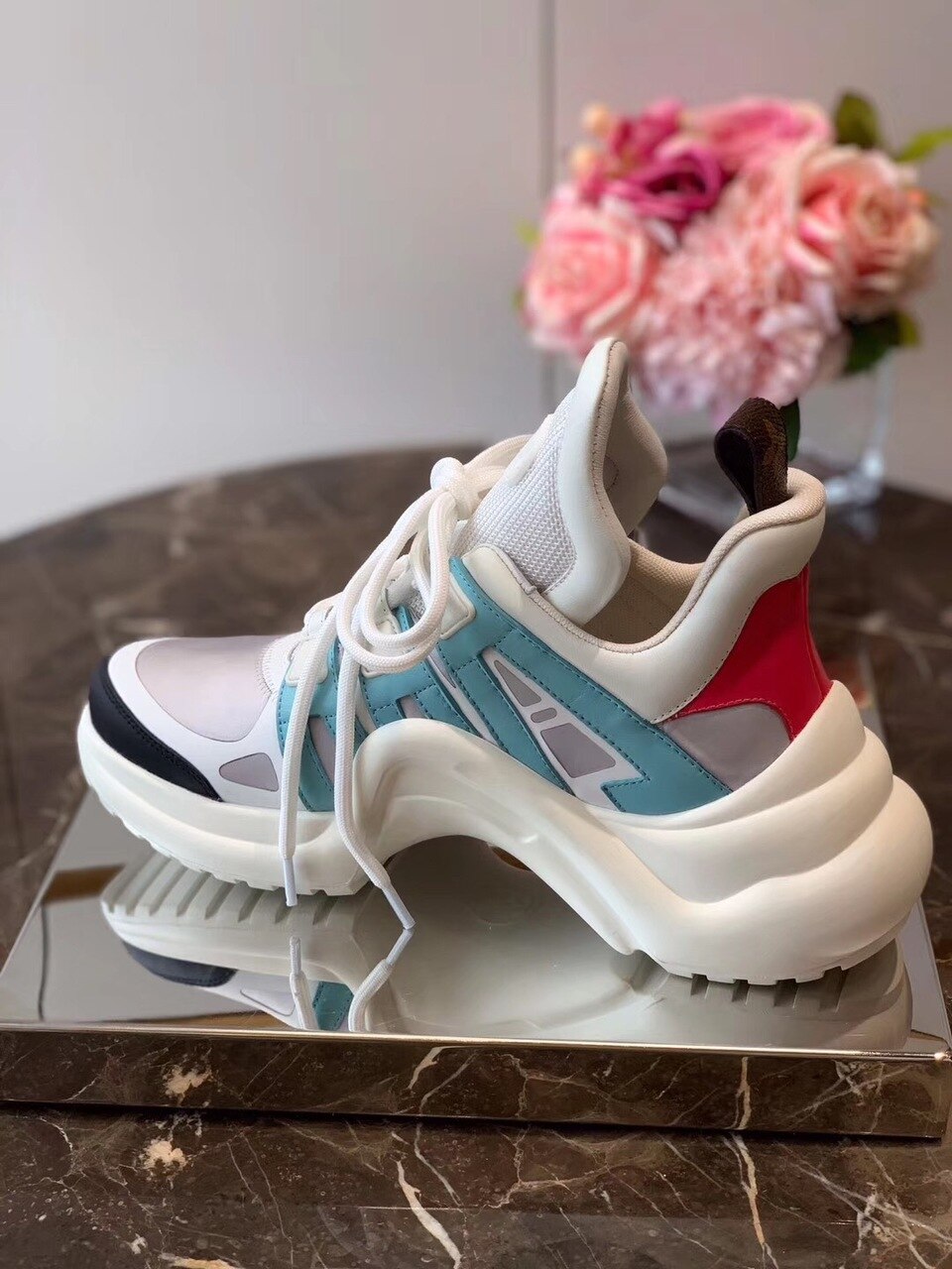 Louis Vuitton Archlight Sneakers Calfskin Leather Fall/Winter 2019 Collection 1A57CK Light Blue/Red