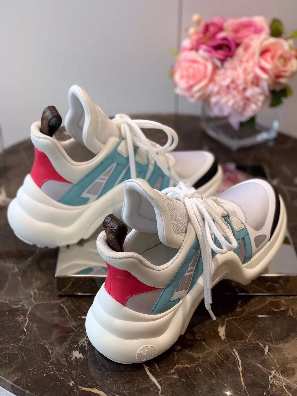 Louis Vuitton Archlight Sneakers Calfskin Leather Fall/Winter 2019 Collection 1A57CK Light Blue/Red