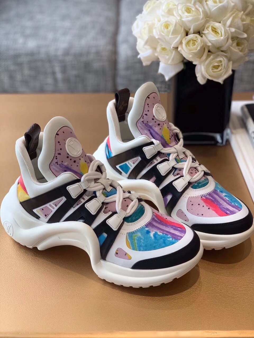 Louis Vuitton Archlight Sneakers Calfskin Leather Fall/Winter Collection 1A58BC Paint Splatter/Multicolor