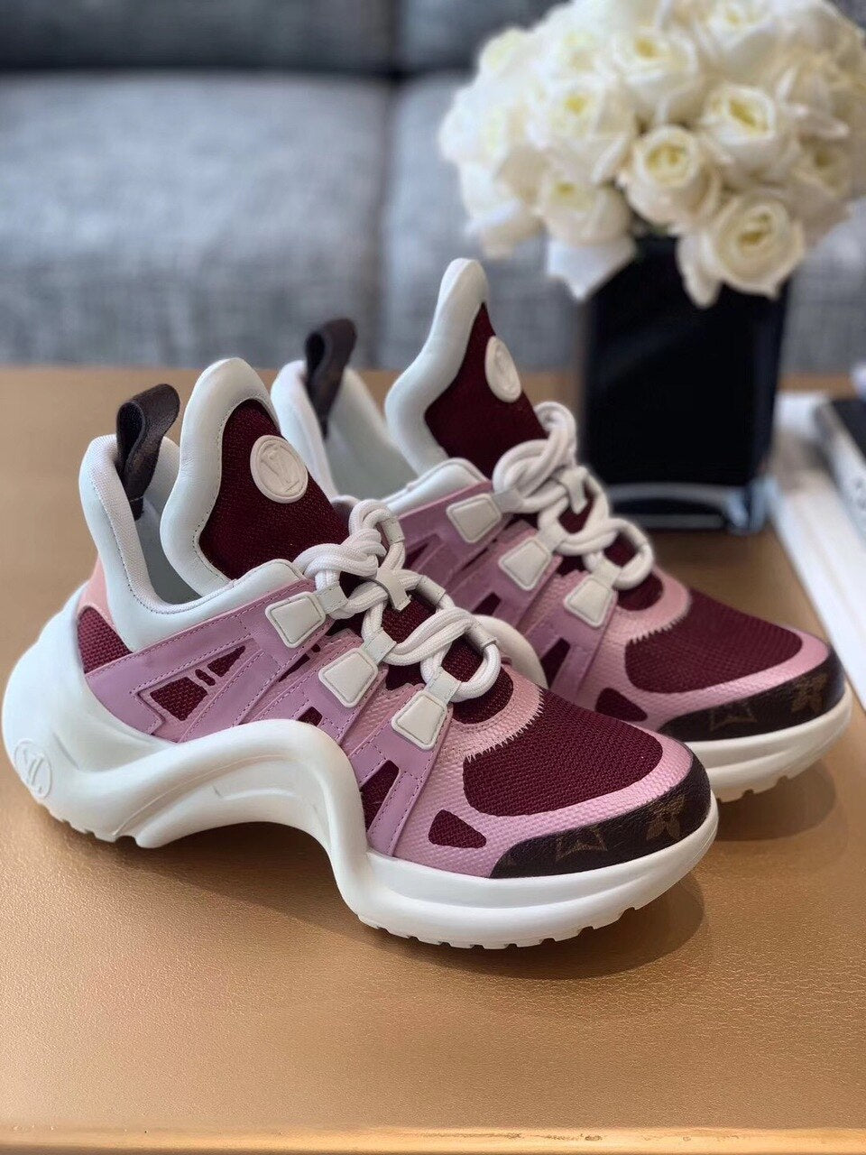 Louis Vuitton Archlight Sneakers Calfskin Leather Fall/Winter Collection Pink/Burgundy