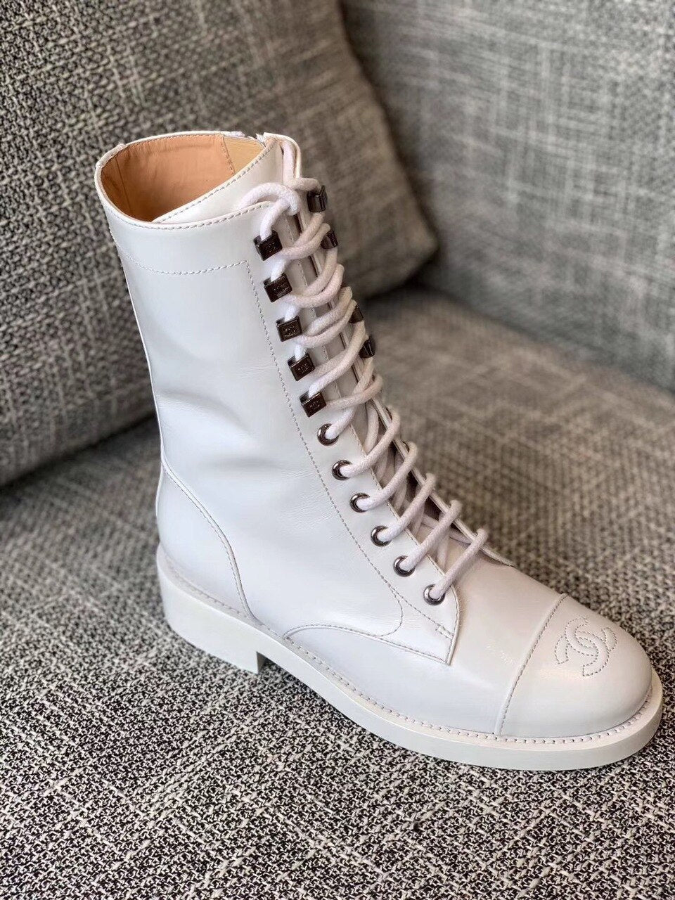 Chanel Mid-Calf Boots Calfskin Leather Pre-Fall/Winter Collection White