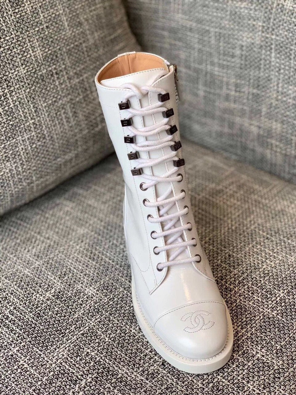 Chanel Mid-Calf Boots Calfskin Leather Pre-Fall/Winter Collection White