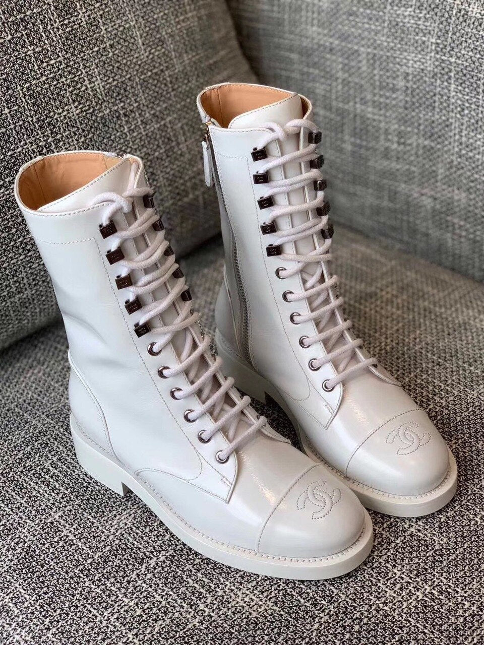 Chanel Mid-Calf Boots Calfskin Leather Pre-Fall/Winter Collection White