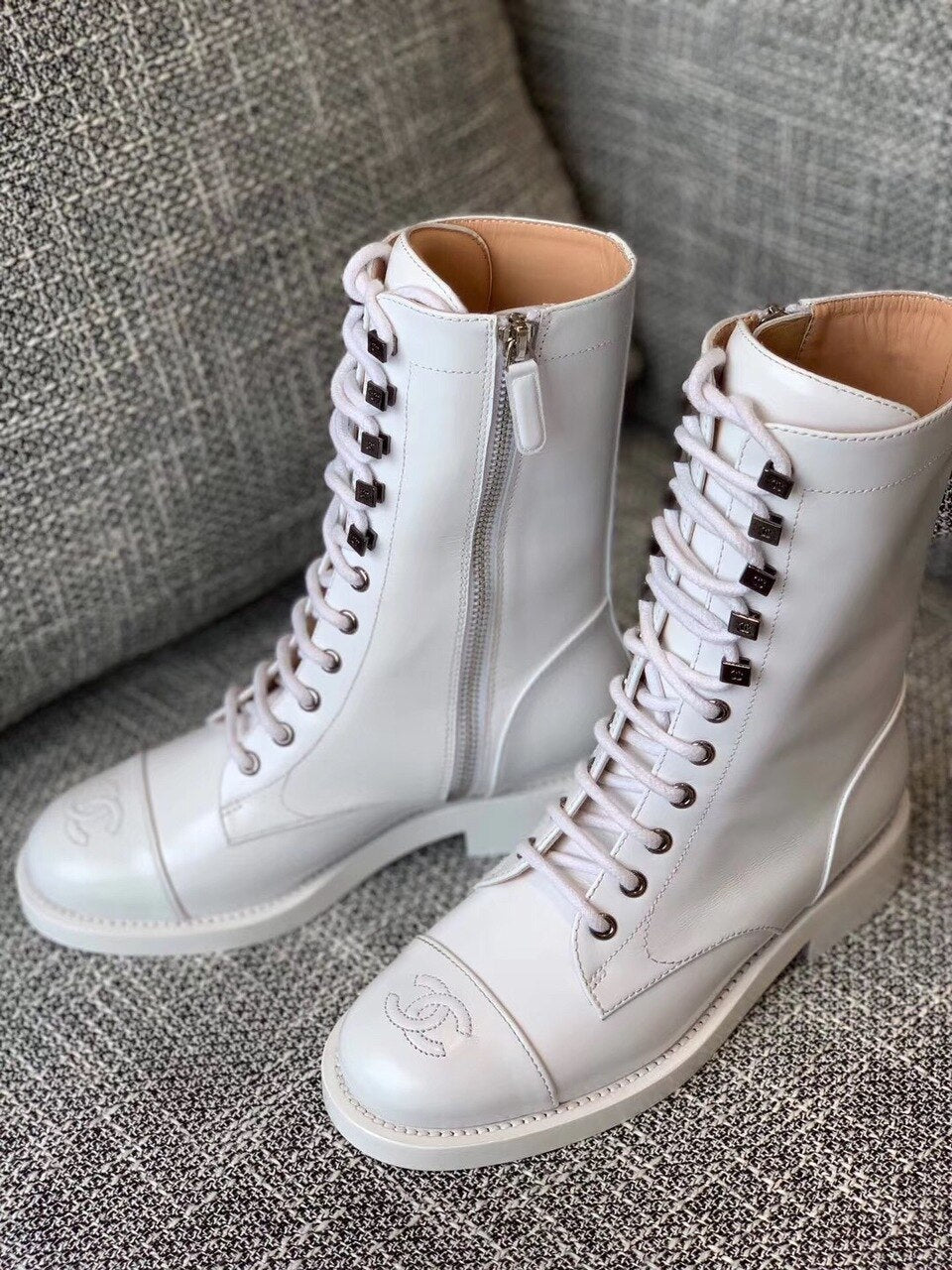 Chanel Mid-Calf Boots Calfskin Leather Pre-Fall/Winter Collection White