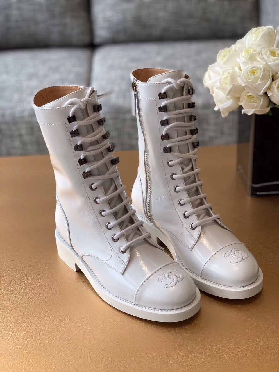 Chanel Mid-Calf Boots Calfskin Leather Pre-Fall/Winter Collection White