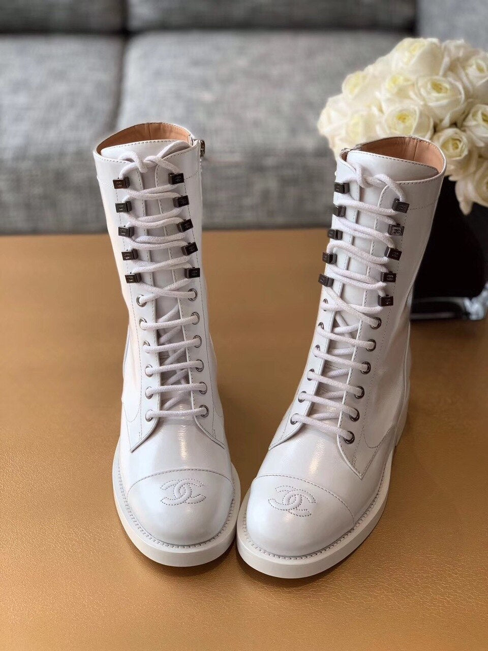 Chanel Mid-Calf Boots Calfskin Leather Pre-Fall/Winter Collection White