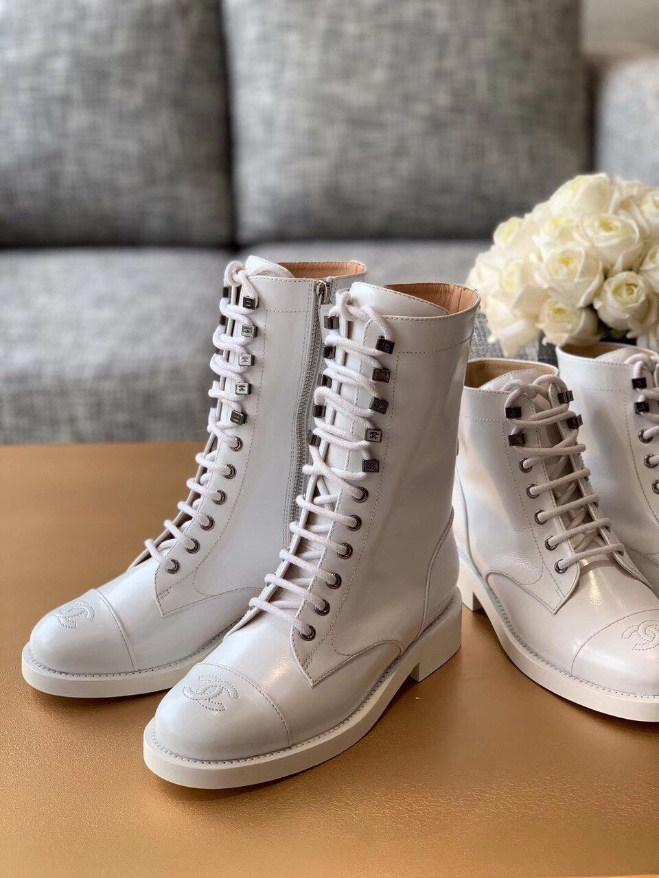 Chanel Mid-Calf Boots Calfskin Leather Pre-Fall/Winter Collection White