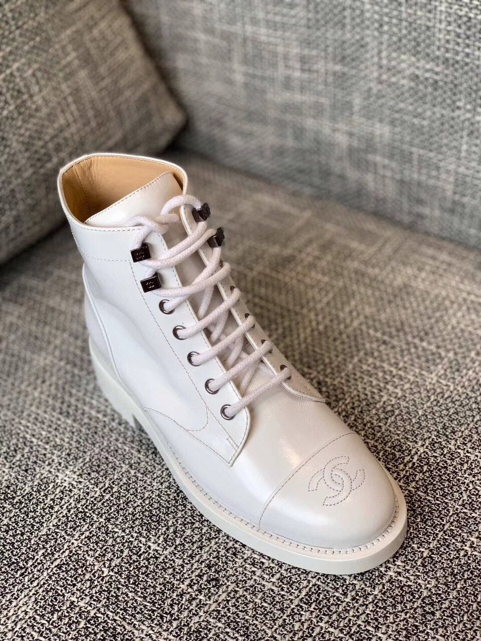 Chanel Ankle Boots Calfskin Leather Pre-Fall/Winter Collection, White