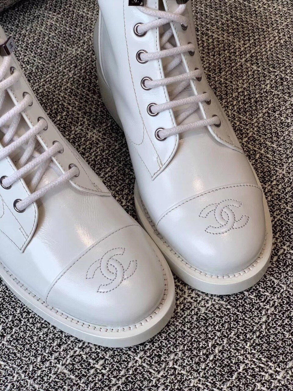 Chanel Ankle Boots Calfskin Leather Pre-Fall/Winter Collection, White