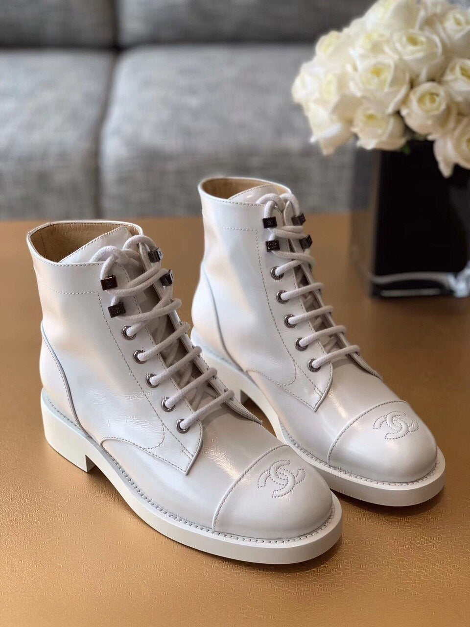 Chanel Ankle Boots Calfskin Leather Pre-Fall/Winter Collection, White