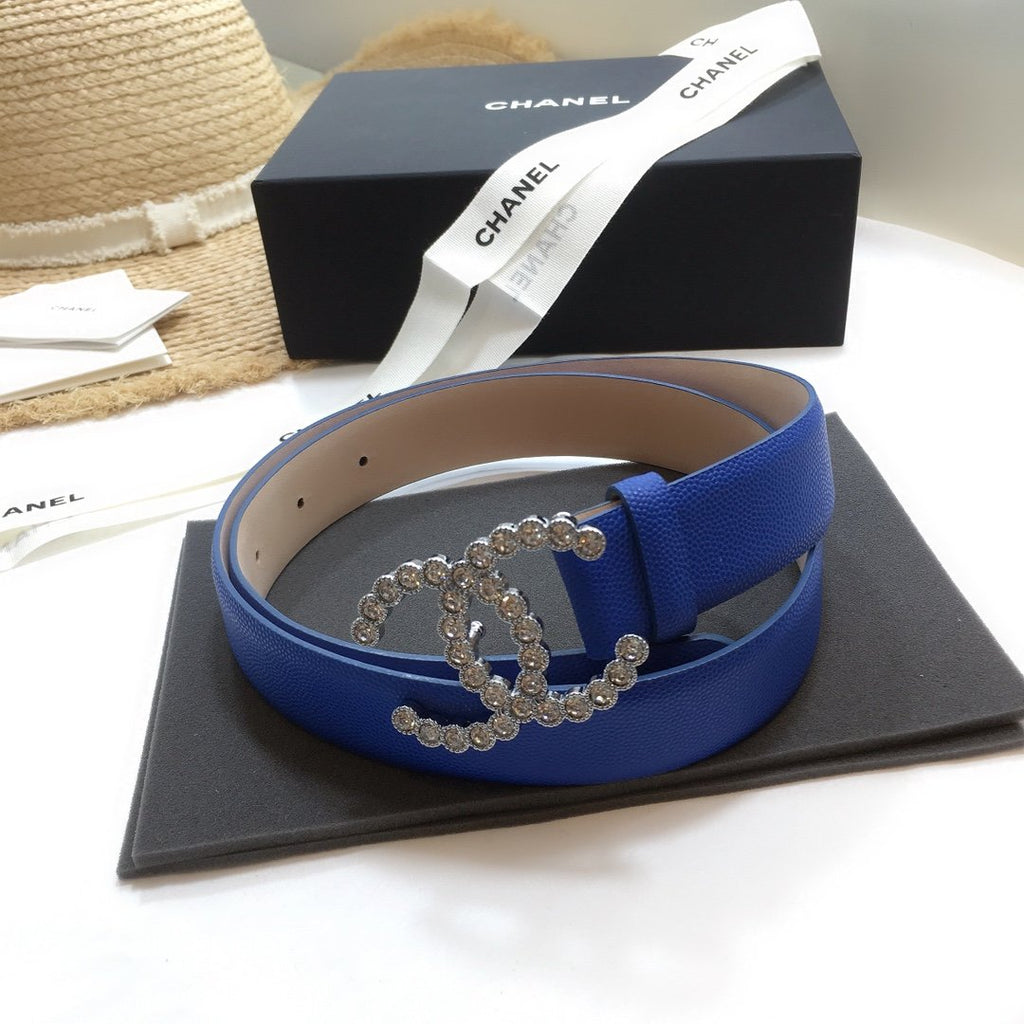 Chanel Belt With Beaded Buckle Blue
