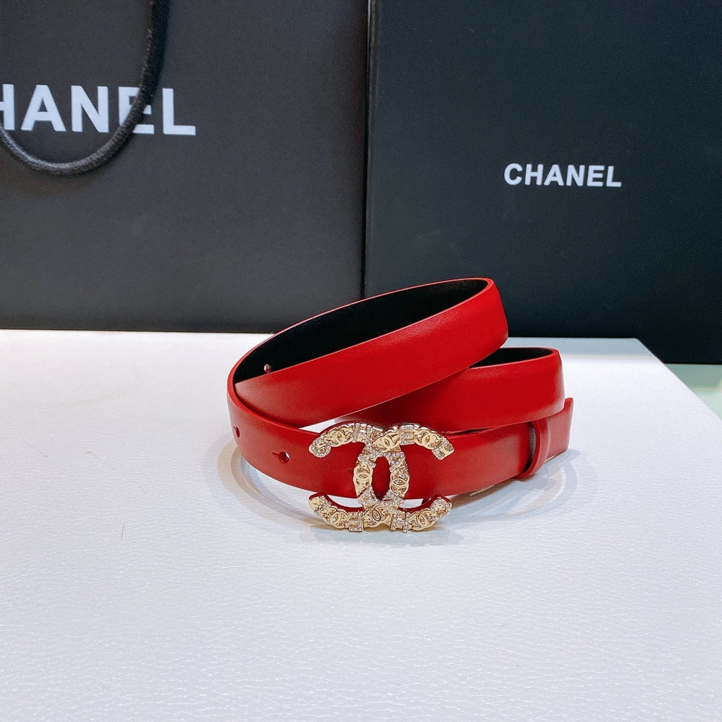 Chanel Belt With Beaded Buckle Red