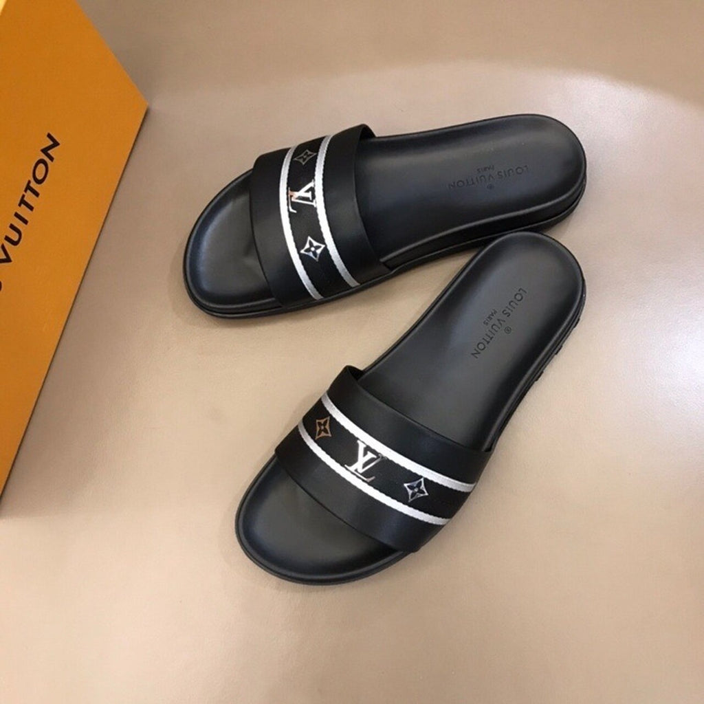 Louis Vuitton Single Strap Mules Mens Sandals Canvas Spring/Summer Collection Black/Silver