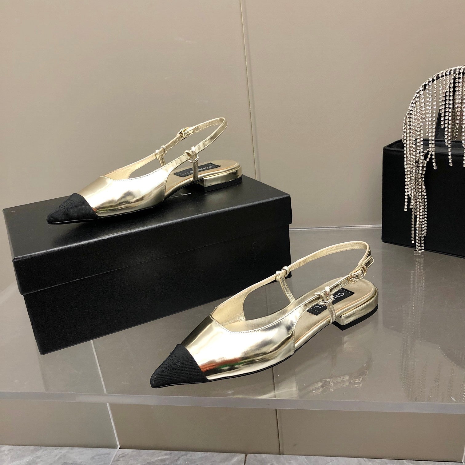 Chanel Sling Back Gold
