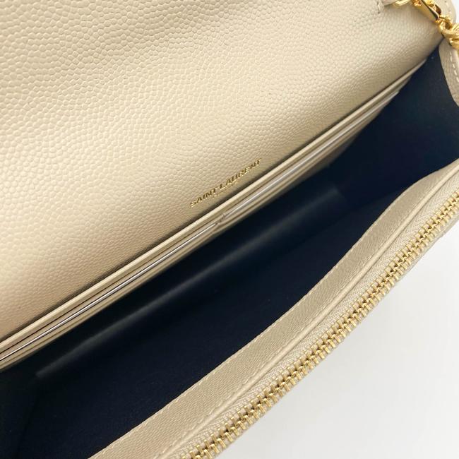 Saint Laurent Monogram Envelope Chain Wallet Grain De Poudre Matelasse Chevron Nude Beige Leather Shoulder Bag