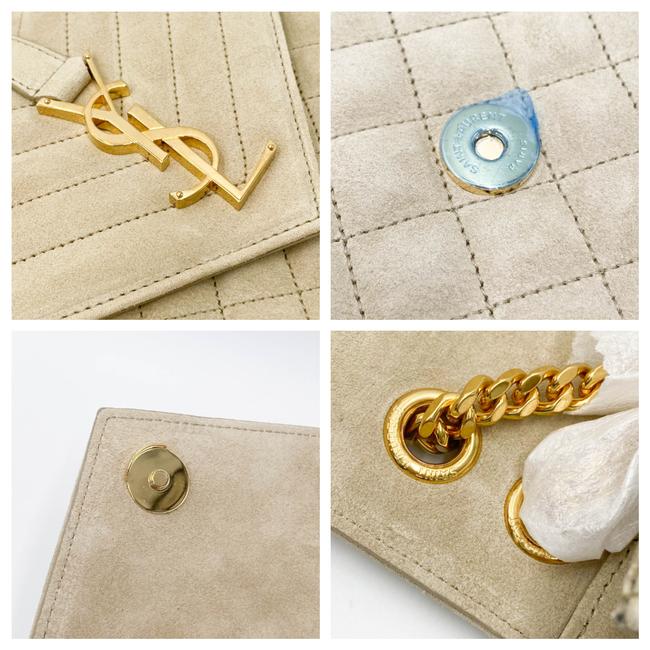 Saint Laurent Monogram Envelope Medium Beige Suede Leather Shoulder Bag