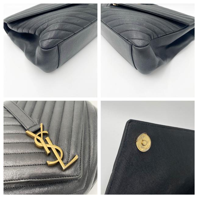 Saint Laurent Ghw Matelasse Chevron Monogram Large College Satchel Black Sheepskin Leather Shoulder Bag