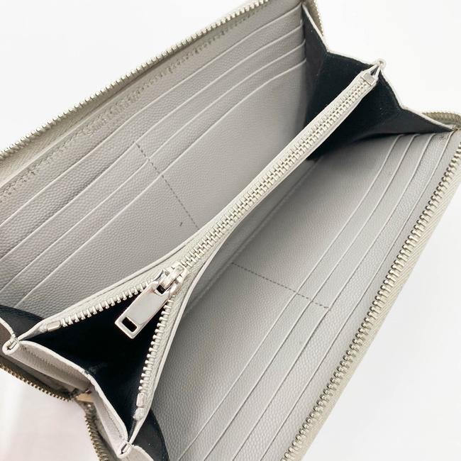 Saint Laurent Grey Grain De Poudre Matelasse Chevron Monogram Zip Around Wallet